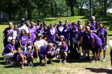 Half of Team Zeno coming together for a photo op at PurpleStride Connecticut 2014.