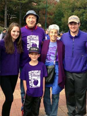 Teen siblings with family raising funds at PurpleStride, the walk to end pancreatic cancer
