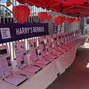 Harry’s Berries silent auction items displayed at charity dinner with proceeds going to PanCAN