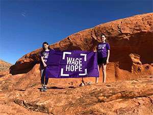 PurpleStride Las Vegas participants on safe pancreatic cancer walk during coronavirus pandemic