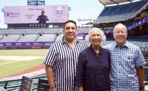 Advocates JB Jaso with Dennis and Yvonne Noesen. Tyler Noesen died of pancreatic cancer.